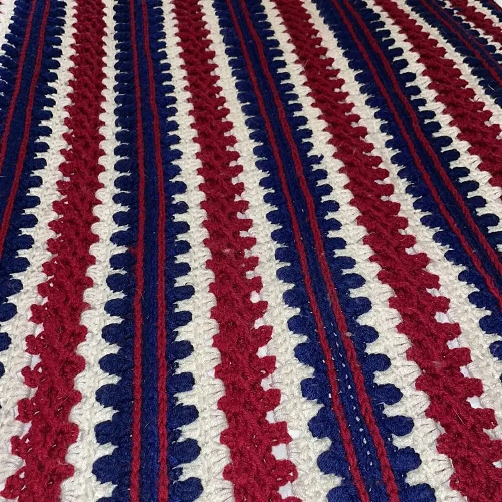 Handmade Afghan Throw Blanket Red White‎ and Blue Made in the USA